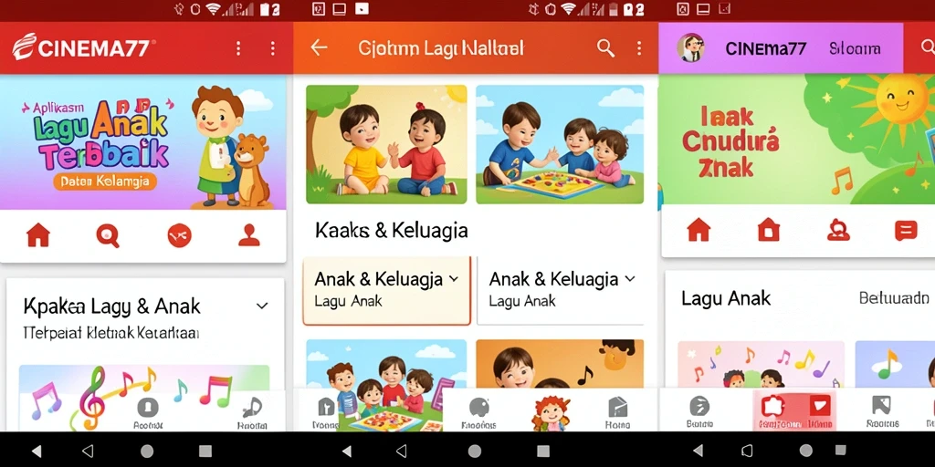 Tampilan antarmuka aplikasi lagu anak yang ceria dan interaktif.