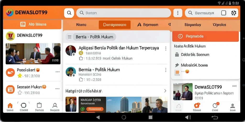 Antarmuka aplikasi DEWASLOT99 menampilkan berita politik dan hukum terbaru.