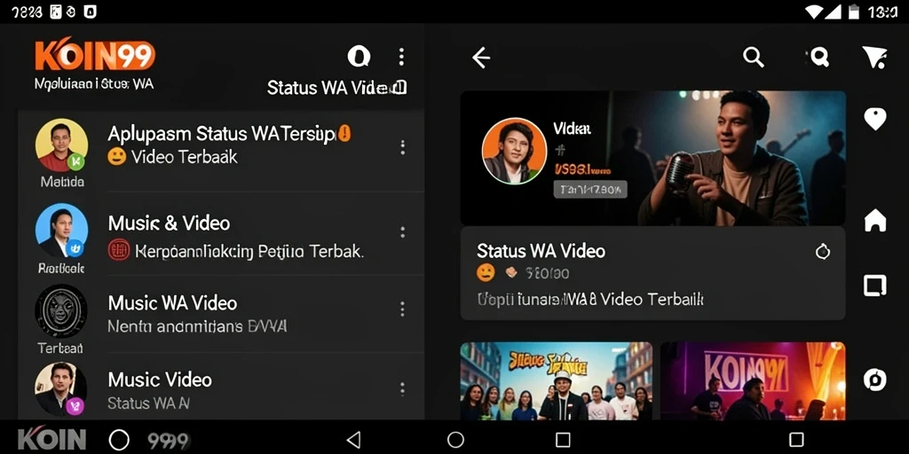 Antarmuka KOIN99 yang menampilkan berbagai video status WA.