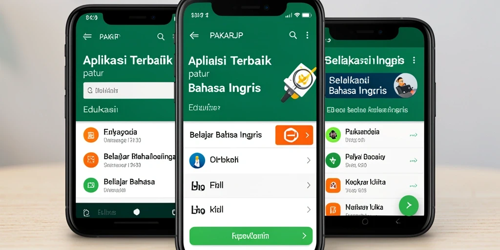 Antarmuka pengguna PAKARJP untuk Belajar Bahasa Inggris yang interaktif.