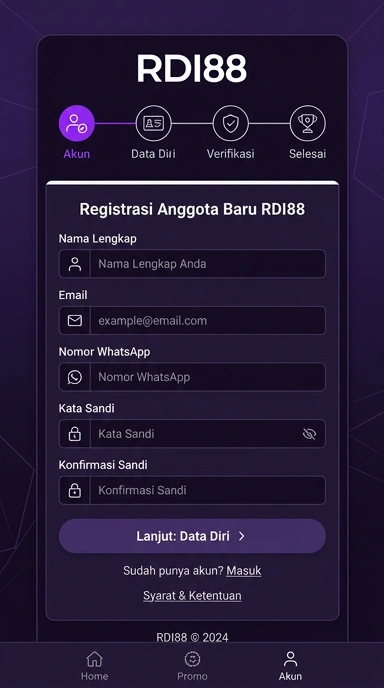 Tampilan halaman daftar rdi88